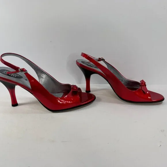 Franco Sarto Cherry Red Patent Leather sling back peep toe heels sz 10M - Picture 3 of 9